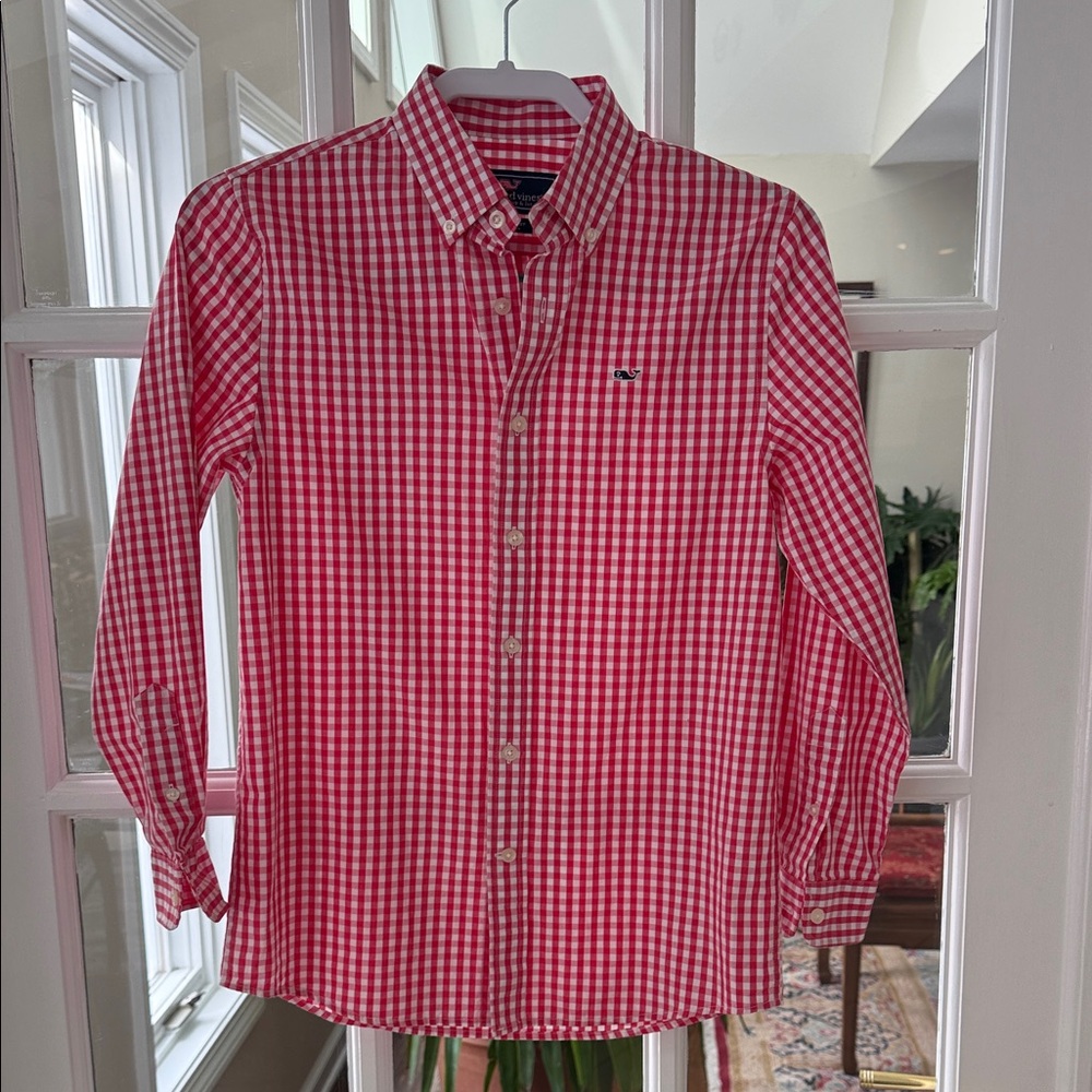 Vineyard Vines girls pink and White Checkered Shirt